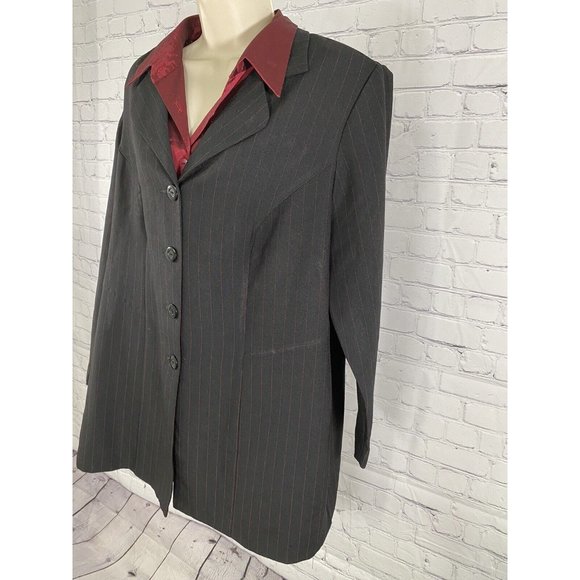 VTG Fashion Bug Black Red Striped Blazer Jacket With Red Dickie Collar 16W - Picture 3 of 12